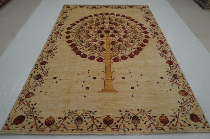 7x10 Beige Gabbeh Tree of Life Afghan Hand knotted Rug