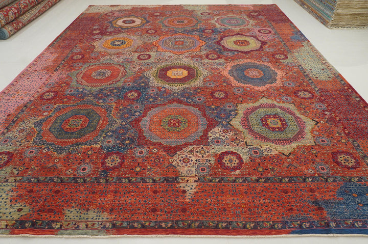 12x14 Red Mamluk Turkish Hand knotted Wool Medallion Rug