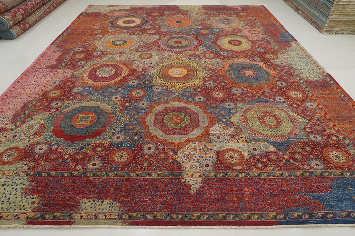 12x15 Red Mamluk Turkish Hand knotted Medallion Rug