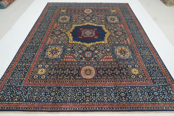 8x10 Navy Blue Turkish Mamluk Hand knotted Medallion Rug