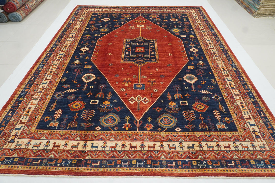 9x12 Red Blue Tribal Gabbeh Afghan Nomad Qashqai Oriental Rug