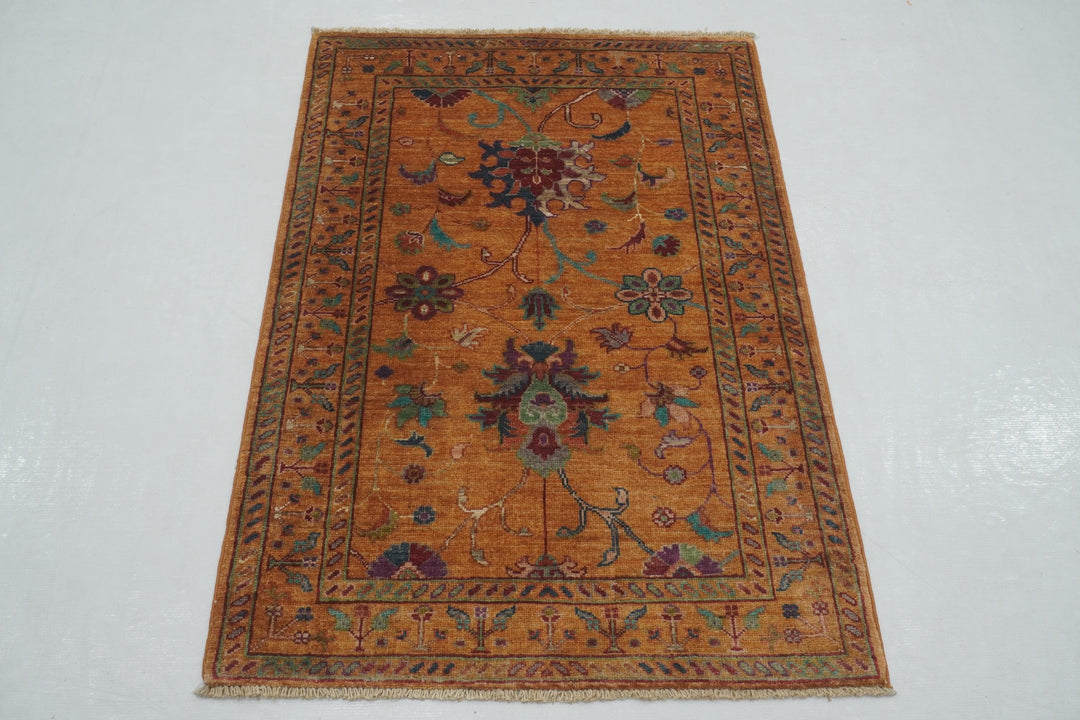 3x4 Orange Afghan Waziri Hand knotted Oriental Rug