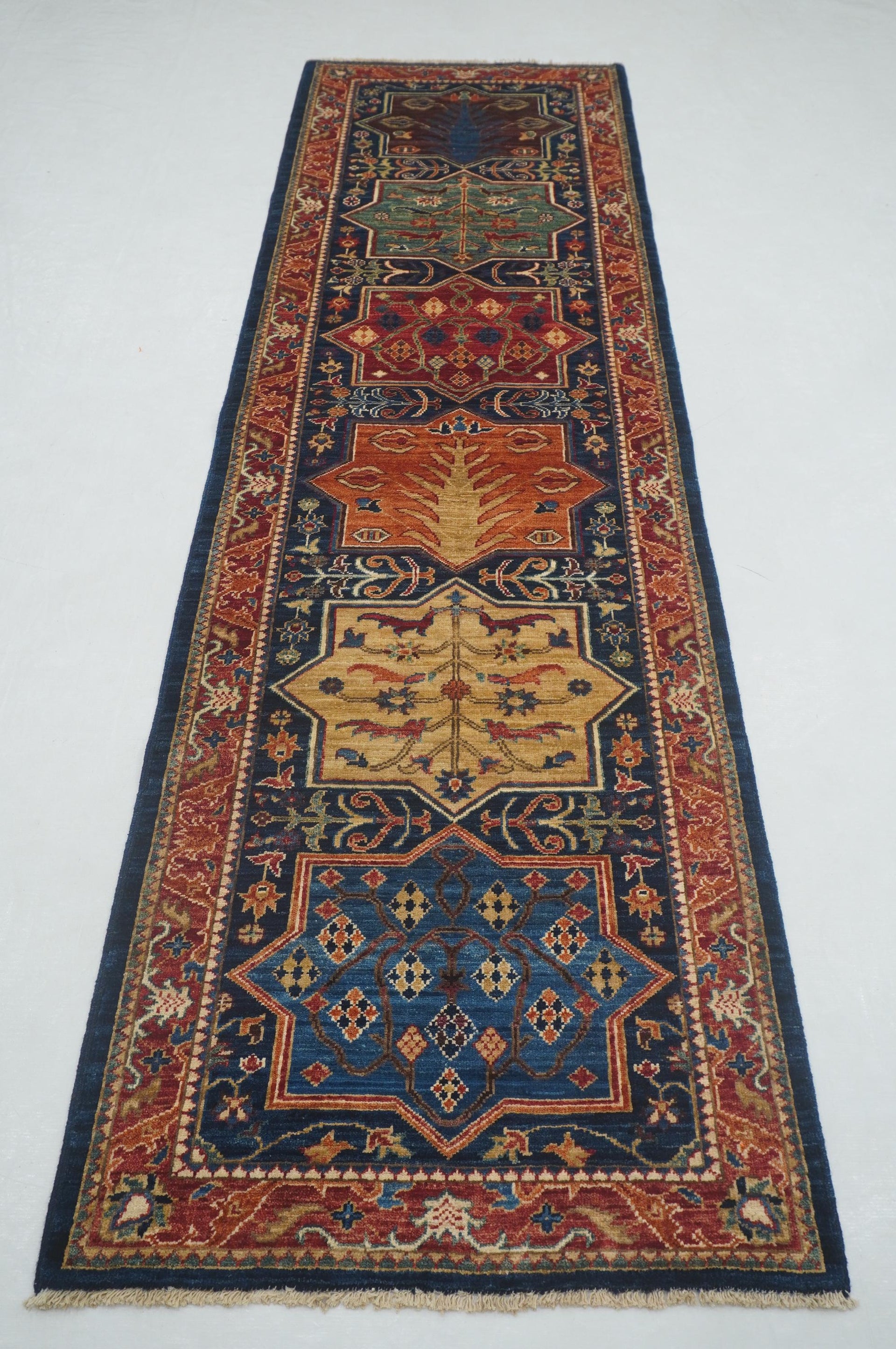 3x10 Navy Blue Bakhtiari Afghan hand knotted Runner Rug