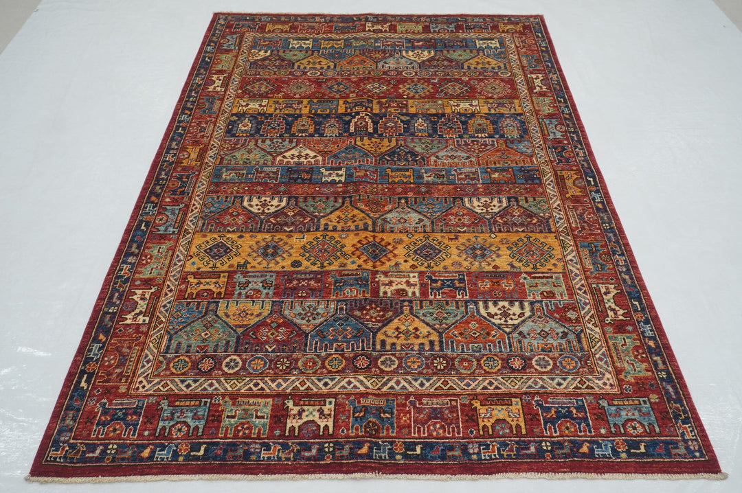 5x7 Red Tribal Gabbeh Afghan Hand Knotted Animal Rug