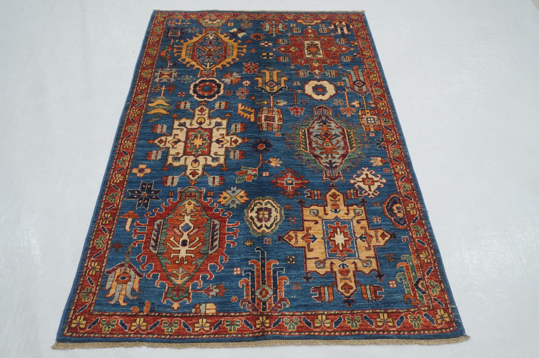 4x6 Blue Karaja Heriz Afghan Hand knotted Oriental Rug