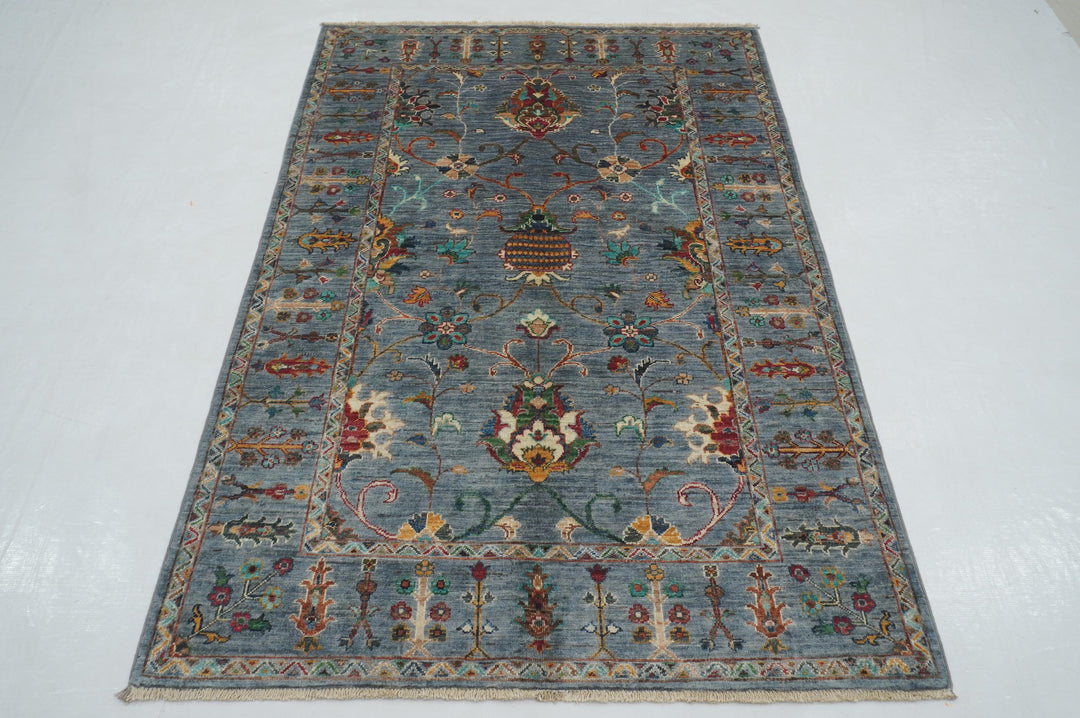 4x6 Blueish Gray Waziri Afghan Hand Knotted Oriental Rug