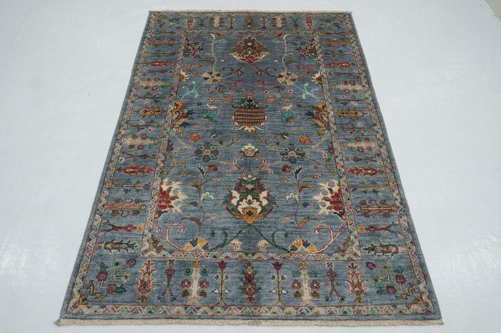 4x6 Blueish Gray Waziri Afghan Hand Knotted Oriental Rug