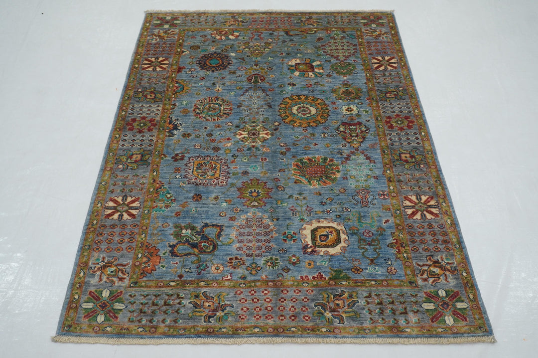 4x6 Blue Waziri Afghan Hand Knotted Oriental Rug