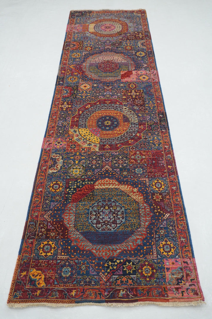 3x10 Blue Mamluk Turkish Hand knotted Medallion Runner Rug