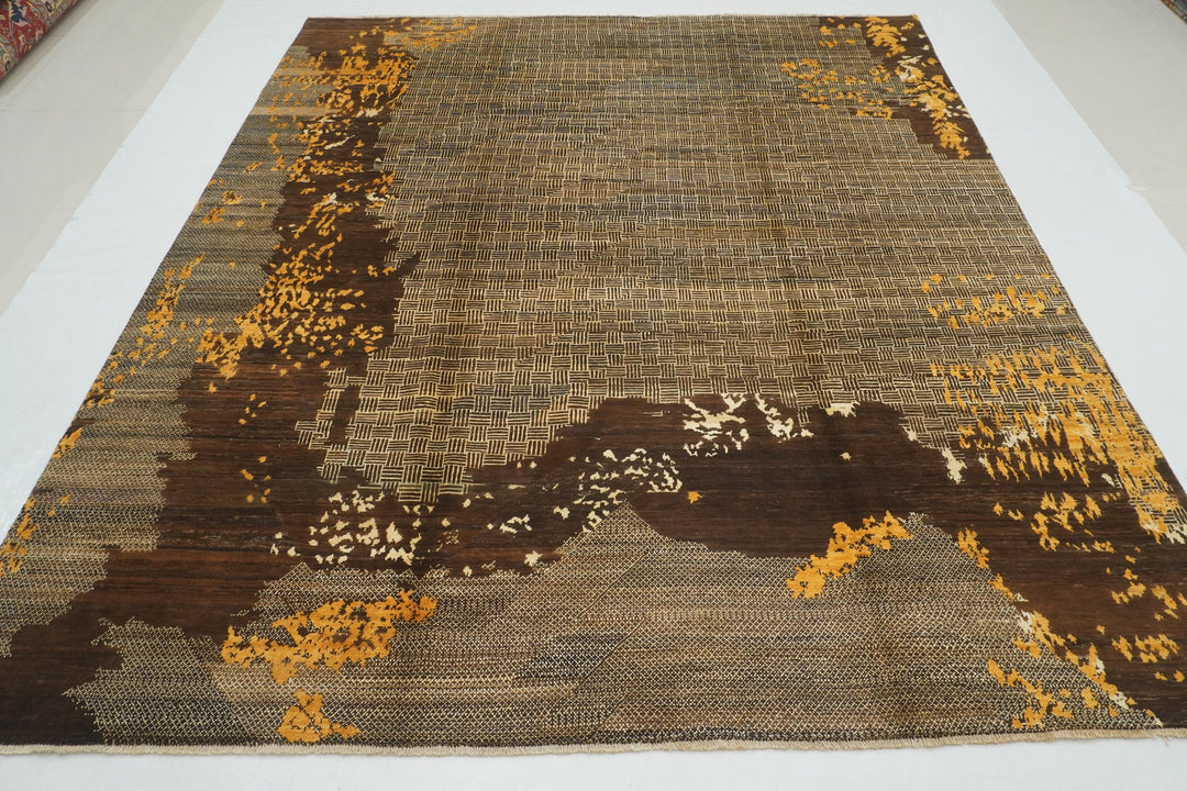 8x10 Brown Afghan Hand knotted Modern Rug