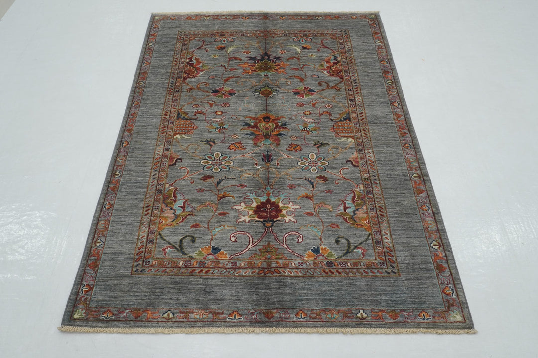 4x6 Blueish Gray Waziri Afghan Hand Knotted Oriental Rug