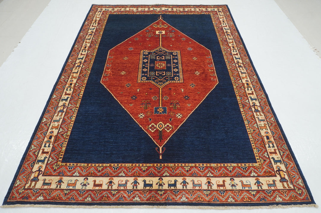 6x9 Red Navy Blue Tribal Afghan Nomad Qashqai Rug