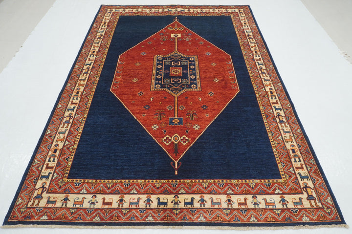 6x9 Red Navy Blue Tribal Afghan Nomad Qashqai Rug