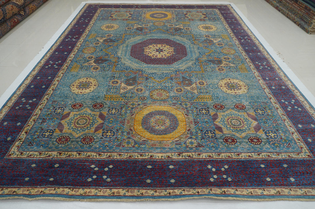 10x14 Pastel Blue Mamluk Turkish Hand knotted Medallion Rug