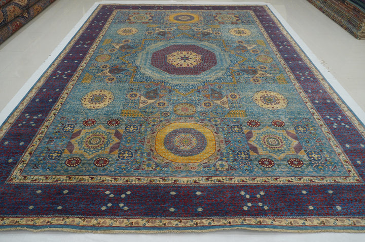 10x14 Pastel Blue Mamluk Turkish Hand knotted Medallion Rug