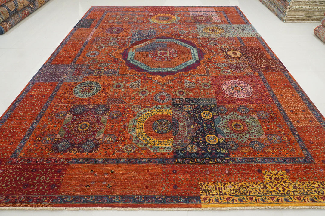 10x14 Rusty Orange Mamluk Turkish Modern Medallion Rug