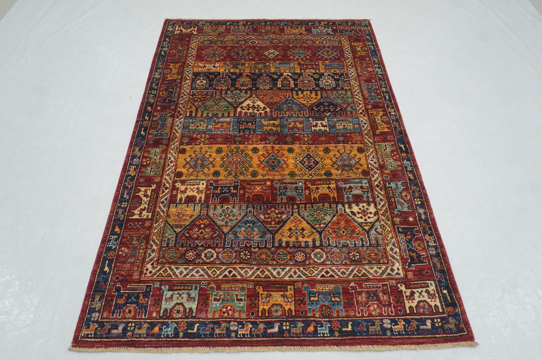 4x6 Red Tribal Animal Gabbeh Afghan Animal Rug