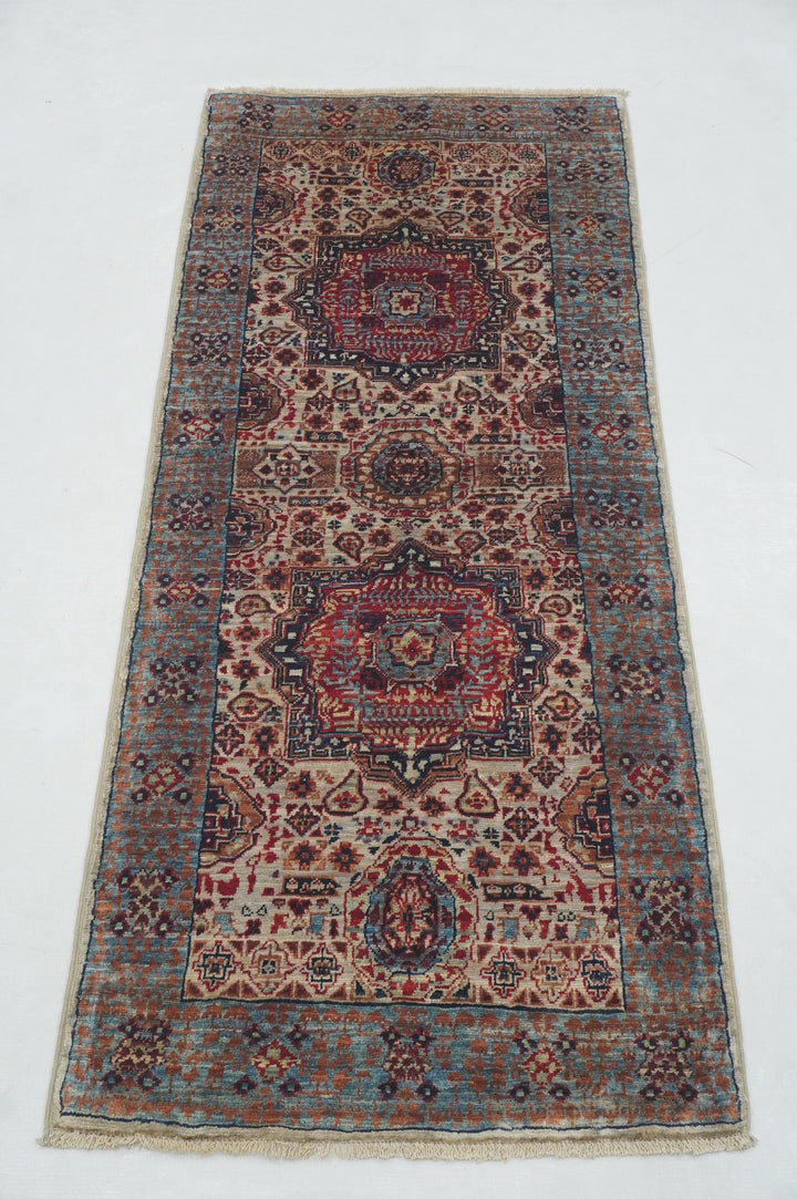 5 ft Gray Mamluk Turkish Hand knotted Runner Rug