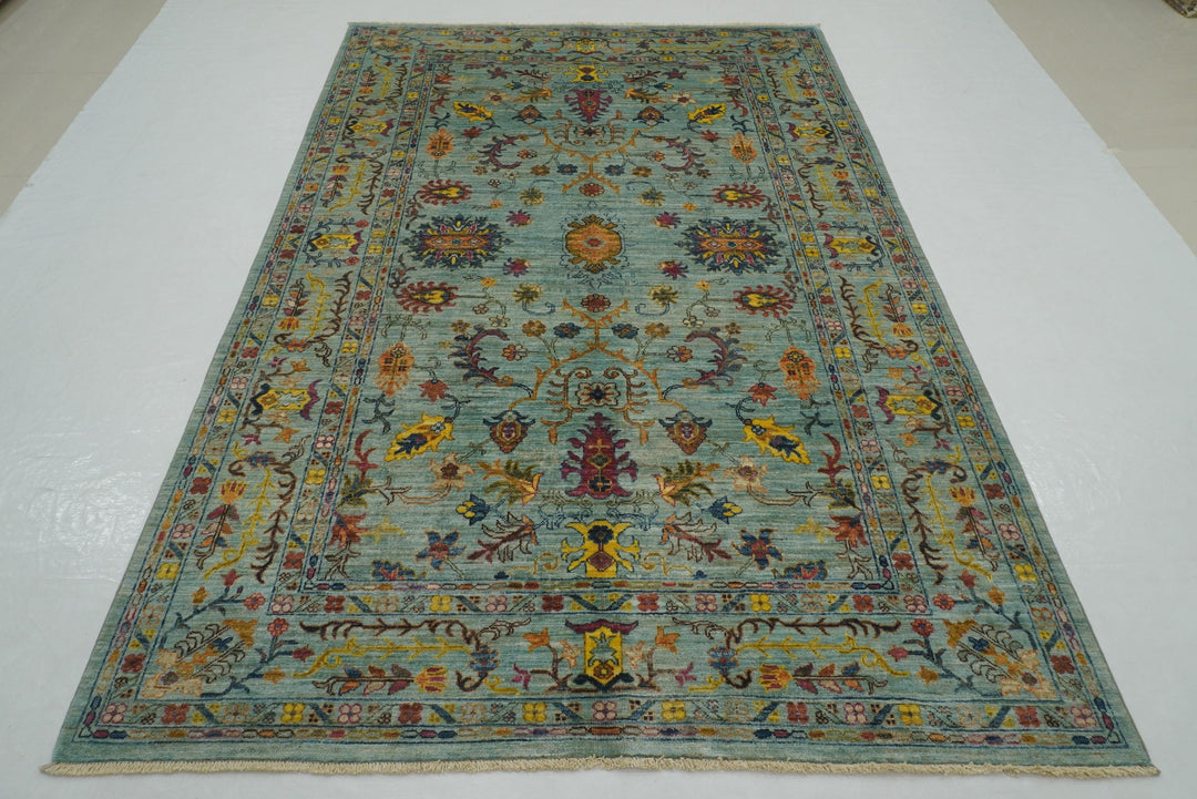 6x8 Blue Waziri Afghan Hand Knotted Oriental Rug