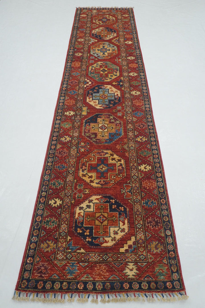 12 Ft Red Ersari Afghan hand knotted Oriental Runner Rug