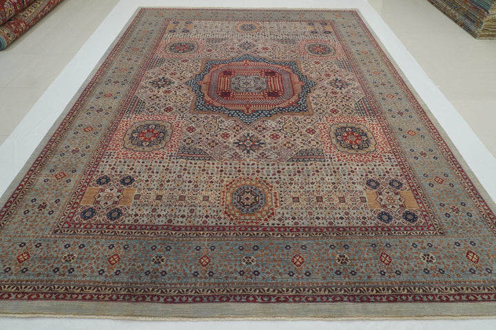 9x12 Gray Mamluk Turkish Hand Knotted Medallion Rug