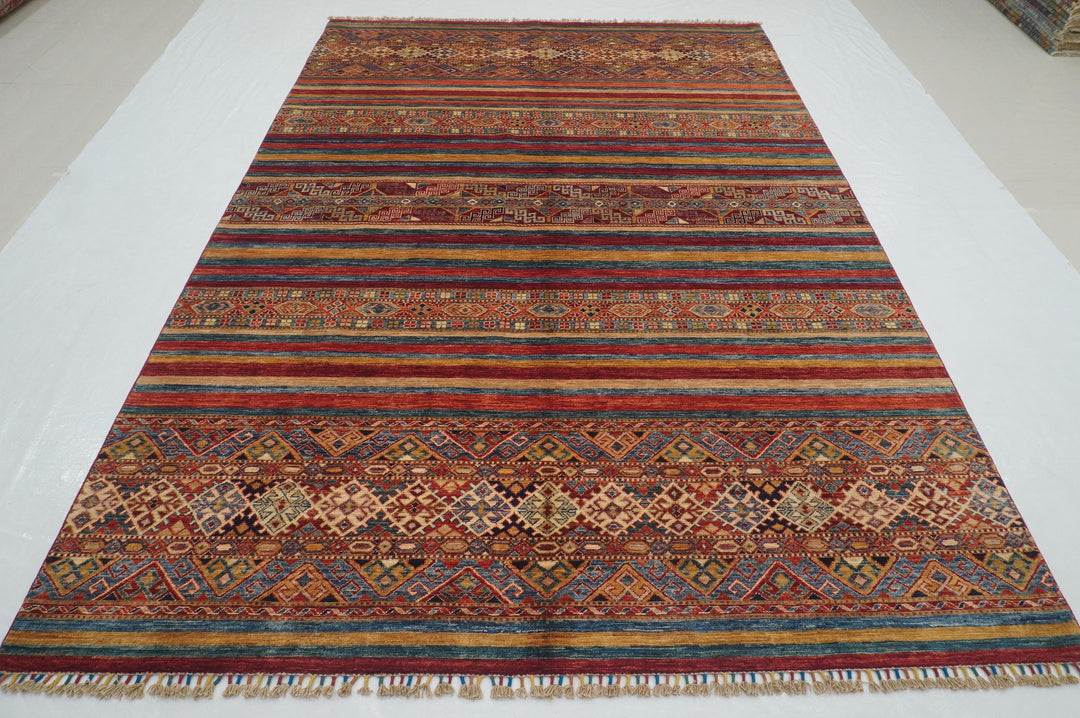 7x10 Red Tribal Afghan Hand knotted Rug