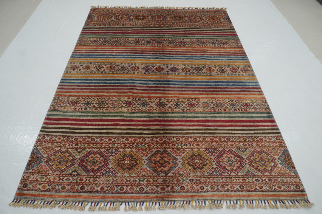 6x8 Gray Tribal Afghan Hand knotted Rug