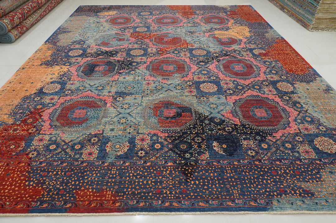 12x15 Blue Mamluk Turkish Hand knotted Medallion Rug