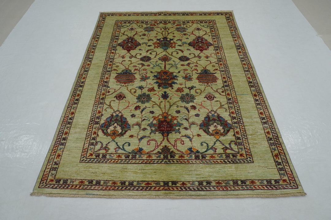 5x7 Green Waziri Afghan Hand Knotted Oriental Rug