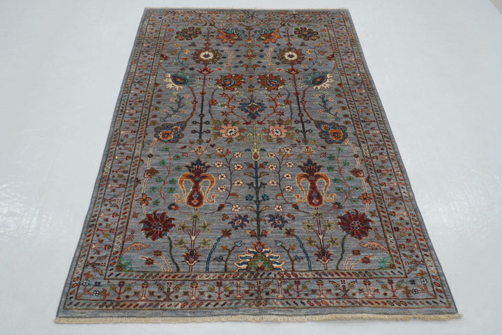 4x6 Blueish Gray Waziri Afghan Hand Knotted Oriental Rug