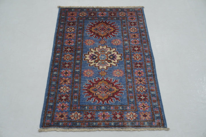 2x3 Blue Kazak Afghan Hand knotted Rug