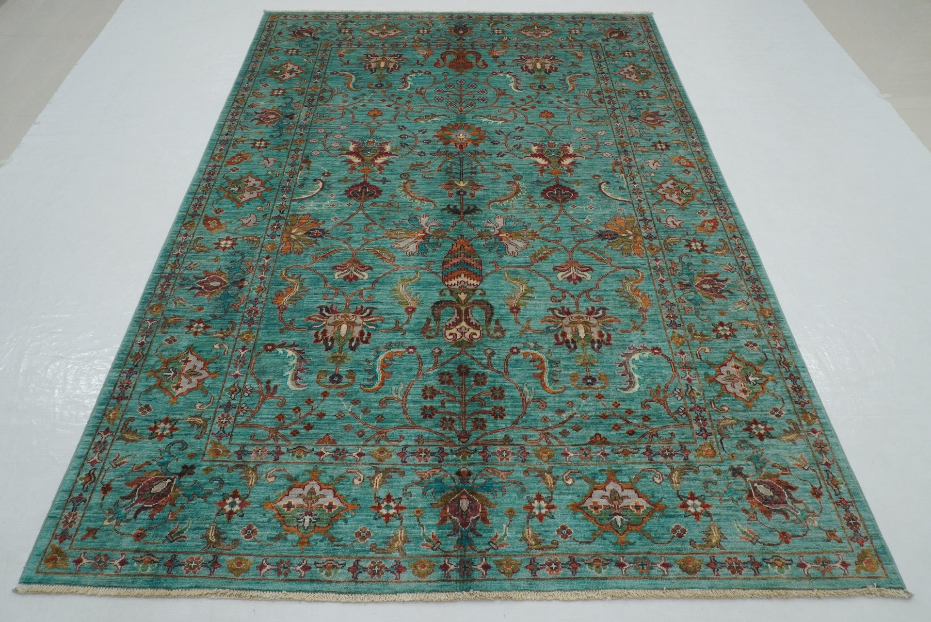 6x8 Turquoise Blue Waziri Afghan Hand Knotted Oriental Rug