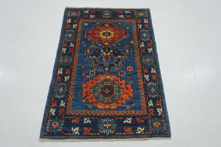 3x4 Navy Blue Baluch Afghan Hand knotted Oriental Rug