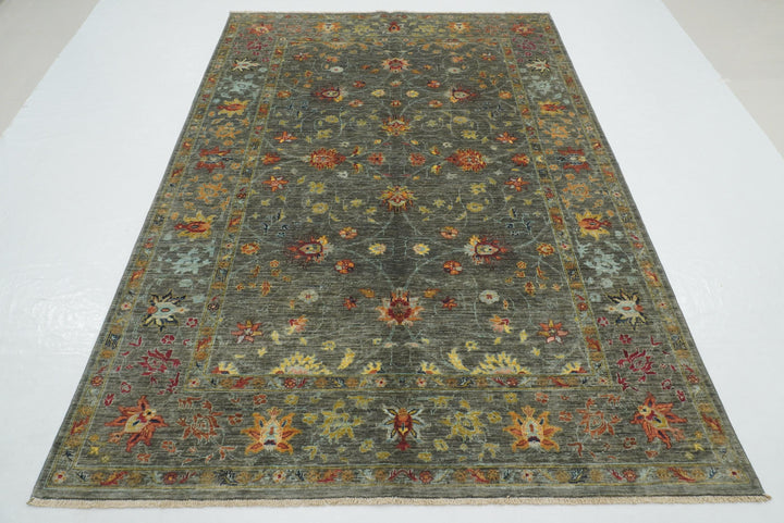 6x8 Green Waziri Afghan Hand Knotted Oriental Rug