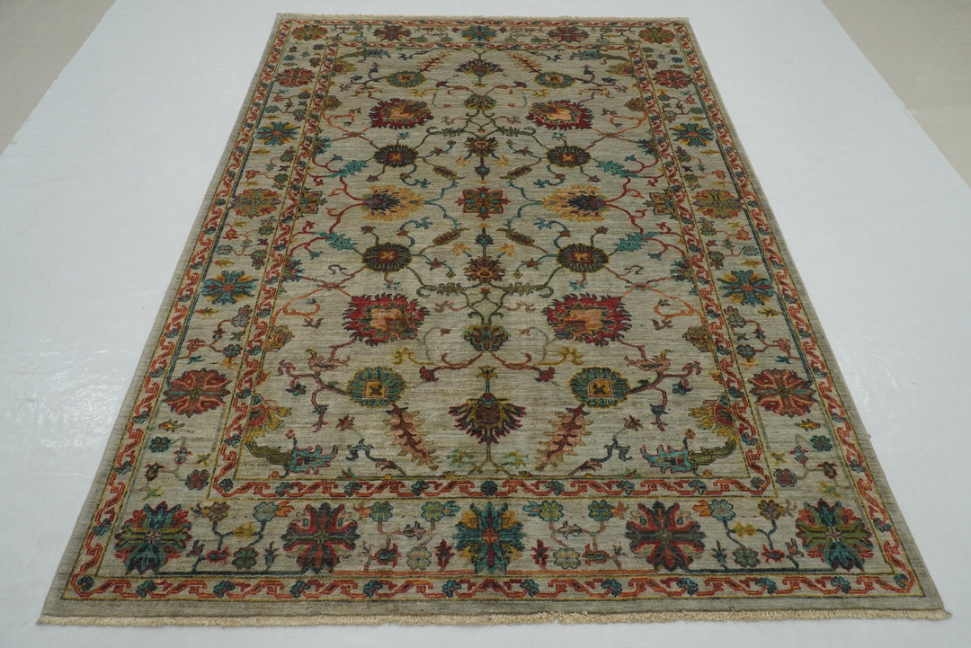 6x8 Greenish Gray Waziri Afghan Hand Knotted Oriental Rug