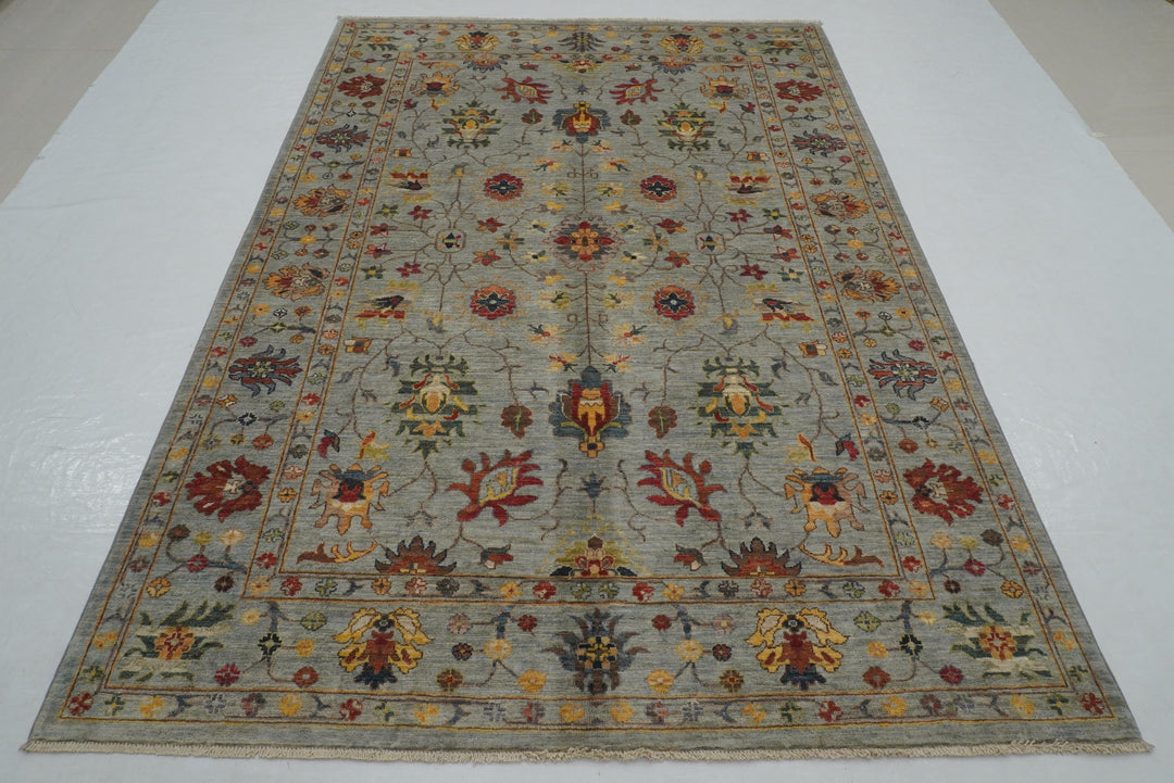 6x8 Blueish Gray Waziri Afghan Hand Knotted Oriental Rug