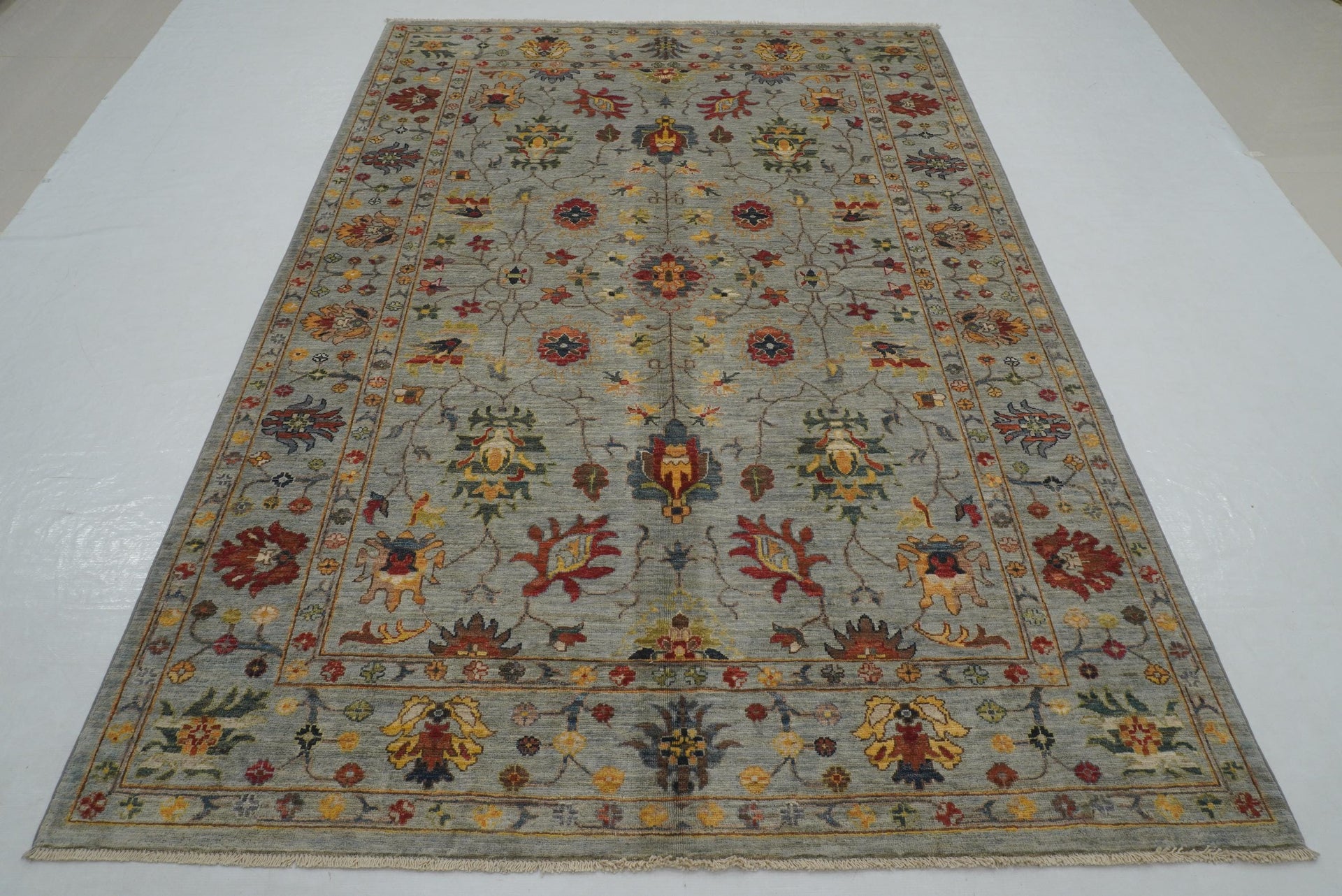 6x8 Blueish Gray Waziri Afghan Hand Knotted Oriental Rug