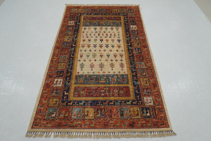 4x6 Beige Tribal Gabbeh Nomadic Afghan Rug