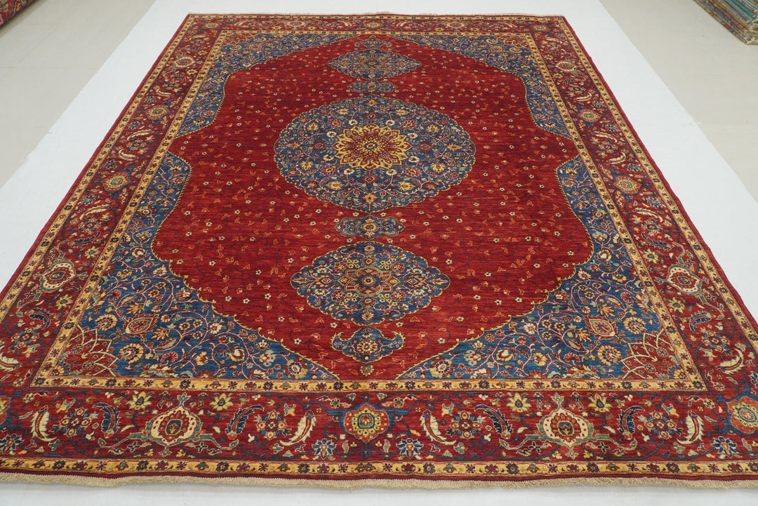 8x10 Red Afghan Hand Knotted Medallion Rug