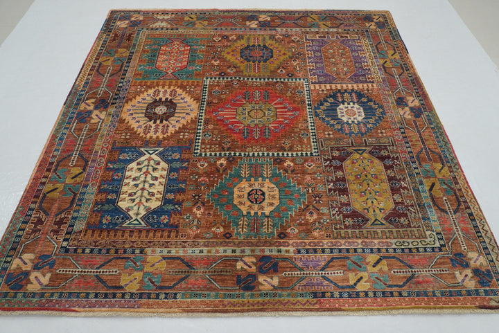 7x7 Brown Baluch Afghan Hand knotted Square Rug