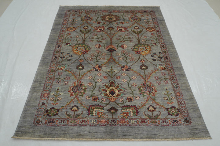 5x7 Blueish Gray Waziri Afghan Hand Knotted Rug