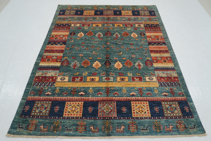 5x7 Teal Green Gabbeh Kashkuli Afghan hand knotted Rug