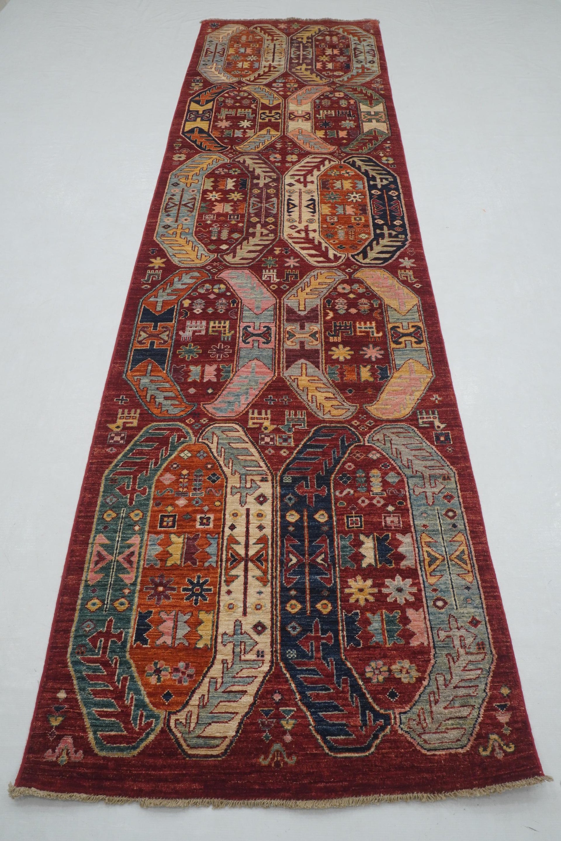 3x12 ft Red Baluch Afghan Hand knotted Runner Rug