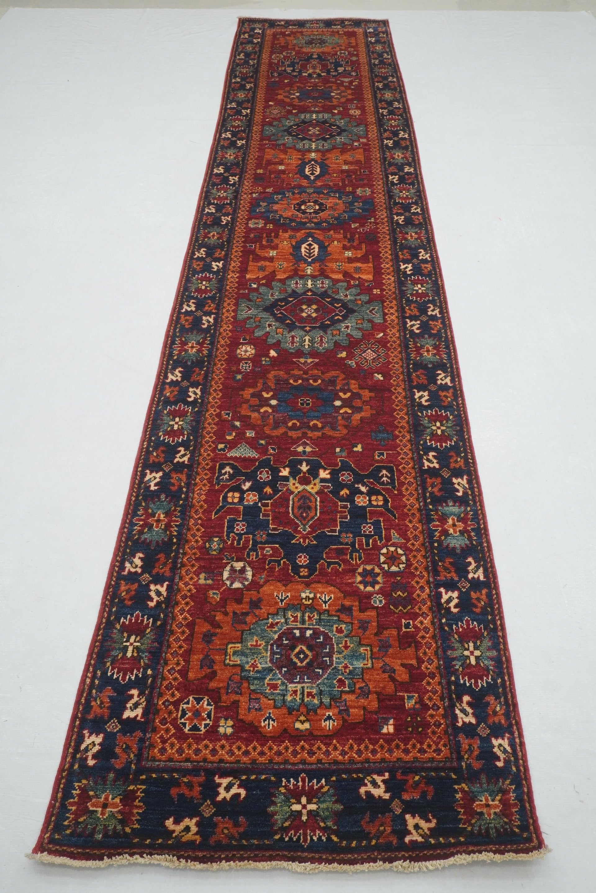 3x13 ft Red Baluch Afghan hand knotted Runner Rug