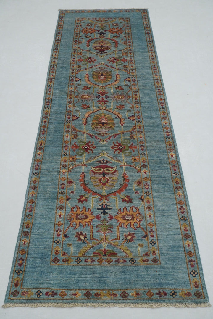 3 x 8 ft Blue Waziri Afghan Hand knotted Runner Rug