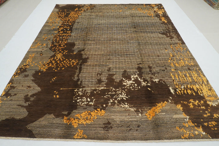 8x10 Brown Modern Afghan Hand knotted Abstract Rug