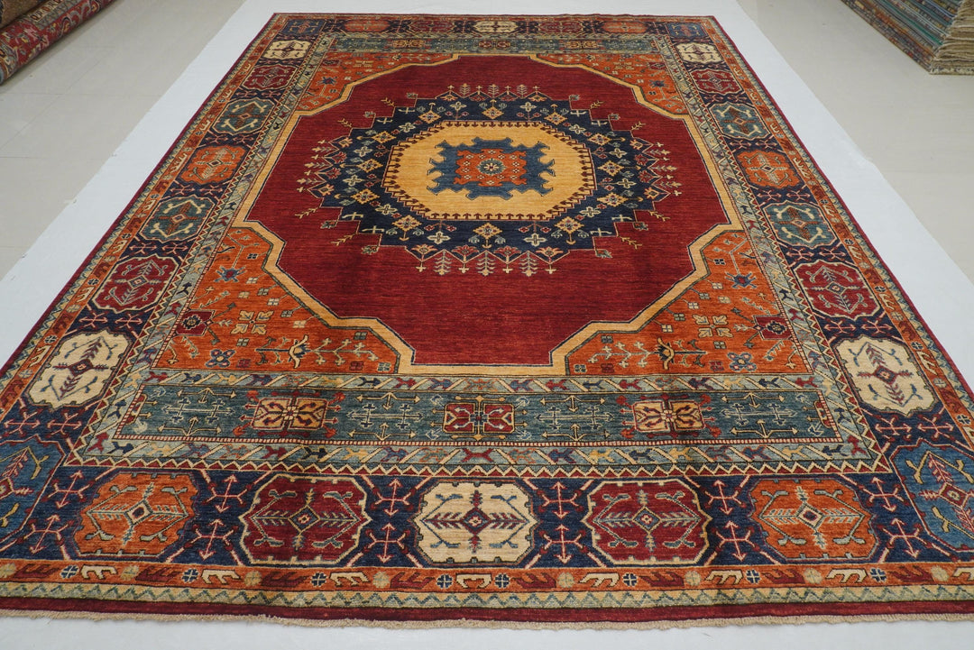 9x12 Red Heriz Afghan Hand Knotted Medallion Rug