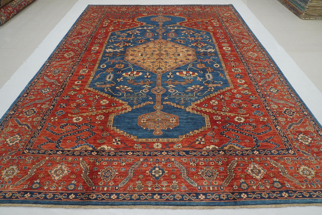 9x12 Blue Serapi Afghan Hand knotted Oriental Medallion Rug