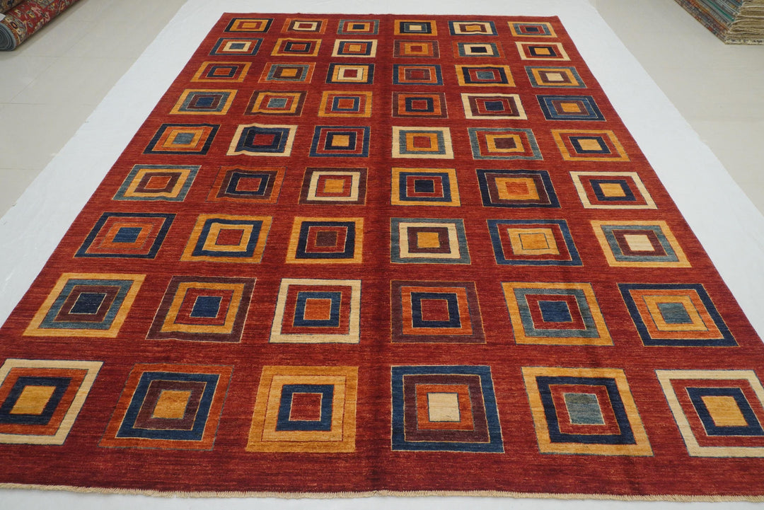 8'2x11'1 ft Red Gabbeh Abstract Afghan Hand knotted Rug