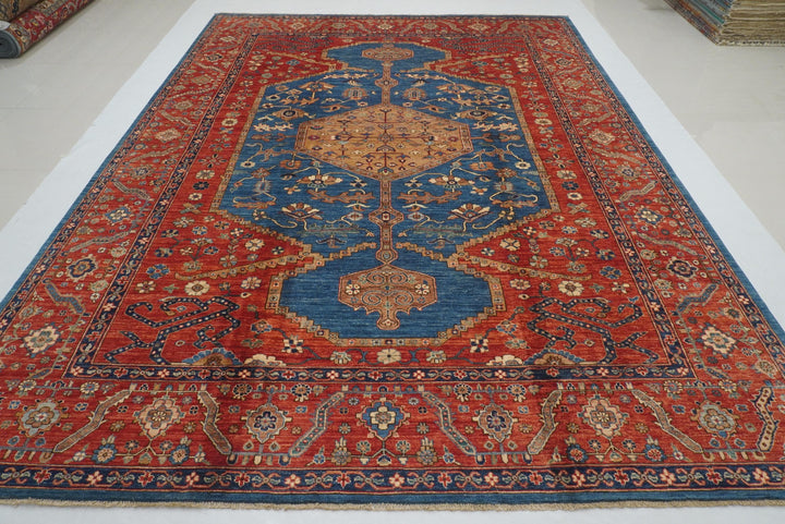 9x12 Blue Red Serapi Afghan Hand knotted Oriental Medallion Rug